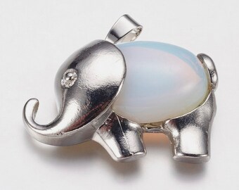 Pendentifs éléphant en opale, plaqué platine, 37x29 mm, 5 pièces, Pendentif porte-bonheur