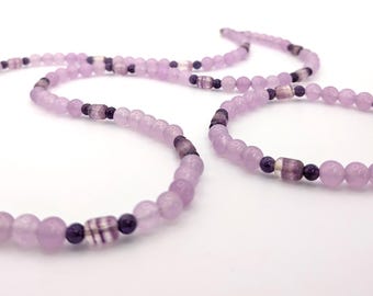 28.5" 14k GF Lavender and Fluorite Beaded Necklace and Bracelet Jewelry Set