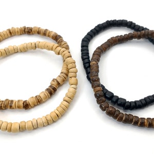 Tan, Braun oder Schwarz Kokosnuss Armbänder, Boho Geschenke, Strandschmuck, 2Stk