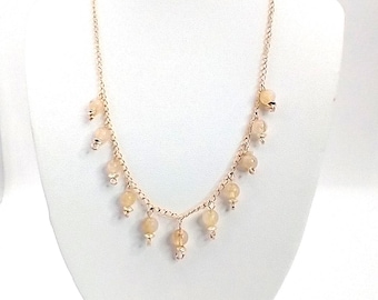 14k Gold Rutilated Quartz Necklace, Bohemian Birthstone Jewelry
