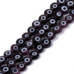 Evil Eye Lampwork 14.5 Inch Bead Strands, Flat Round, Black, 6x2.5mm