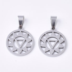 Manipura Chakra Pendants, Stainless Steel, 23X20mm, 2 pcs, Yoga Pendants, Yoga Charms, Hindu Meditation