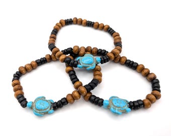 Turquoise Tortoise and Coconut Adjustable Stretch Children's Bracelets