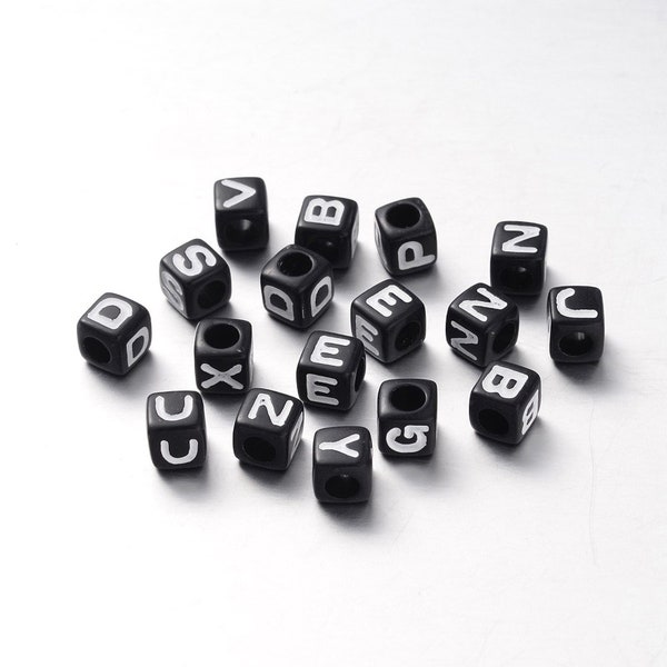 Alphabet Beads, Black, Letters A-Z, 7 X 7 mm, 100 pcs, scrabble word formula numbers used