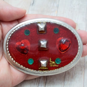 Red Heart Belt Buckle with Studs, 3 3/8X 2 3/8 Inches, The Beaver Buckle Co, made in the USA