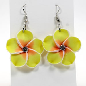 Plumeria Dangle Earrings Fimo Clay, Tropical, Beach, Weddings, Bridesmaids, Luau
