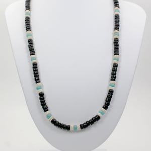 18&quot; Turquoise and Black or Brown Coconut Necklace, Surfer Necklace, Bohemian