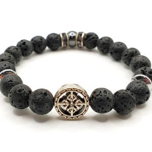 Men&#39;s Crossed Varjra and Lava Buddhist Bracelet