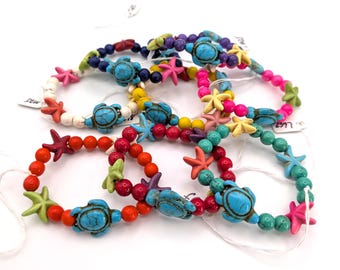 Turquoise, Starfish, and Howlite Adjustable Stretch Children's Bracelets