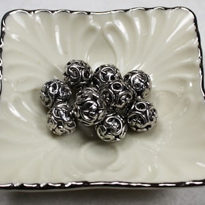 Silver Filigree Beads, diy bead findings, 10 mm, 10 Per pkg