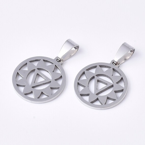 Manipura Chakra Pendants, Stainless Steel, 23X20mm, pcs, Yoga Pendants,  Yoga Charms, Hindu Meditation