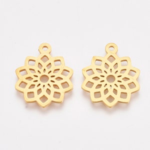 Flower of life Charms, Gold, Stainless Steel, 16mm, Chakra Charms, Yoga Charms, Hindu Meditation