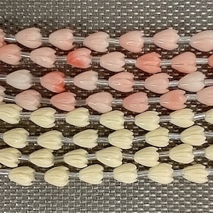 Pink Pikake, Cream Pikake, Jasmine, Tulip Beads/DIY Loose Beads, Tropical Hawaii Island Style, Jewelry Making, Carved Coral