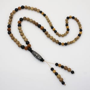 Multicolor Sandalwood Buddhist Mala Dragon Dzi 108 Prayer Necklace, Mala Necklace