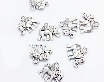 Elephant Charms, Silver, 12x14x2.5mm, 10 pcs