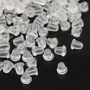 Hypoallergene Gummi-Ohrringverschlüsse: Klare, glockige Stopper, 5 x 4 mm (100 Stück)