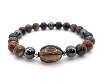 Pietersite, Magnetic Hematite, and Smoky Quartz Nugget Bracelet