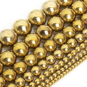 Gold Hematite Round 15.5 Inch Bead Strands, 4/6 mm, Jewelry Making