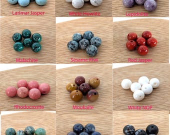Assorted 8mm Gemstone Beads, pkg of six, for DIY Bracelets, Necklaces, Bead Stack C