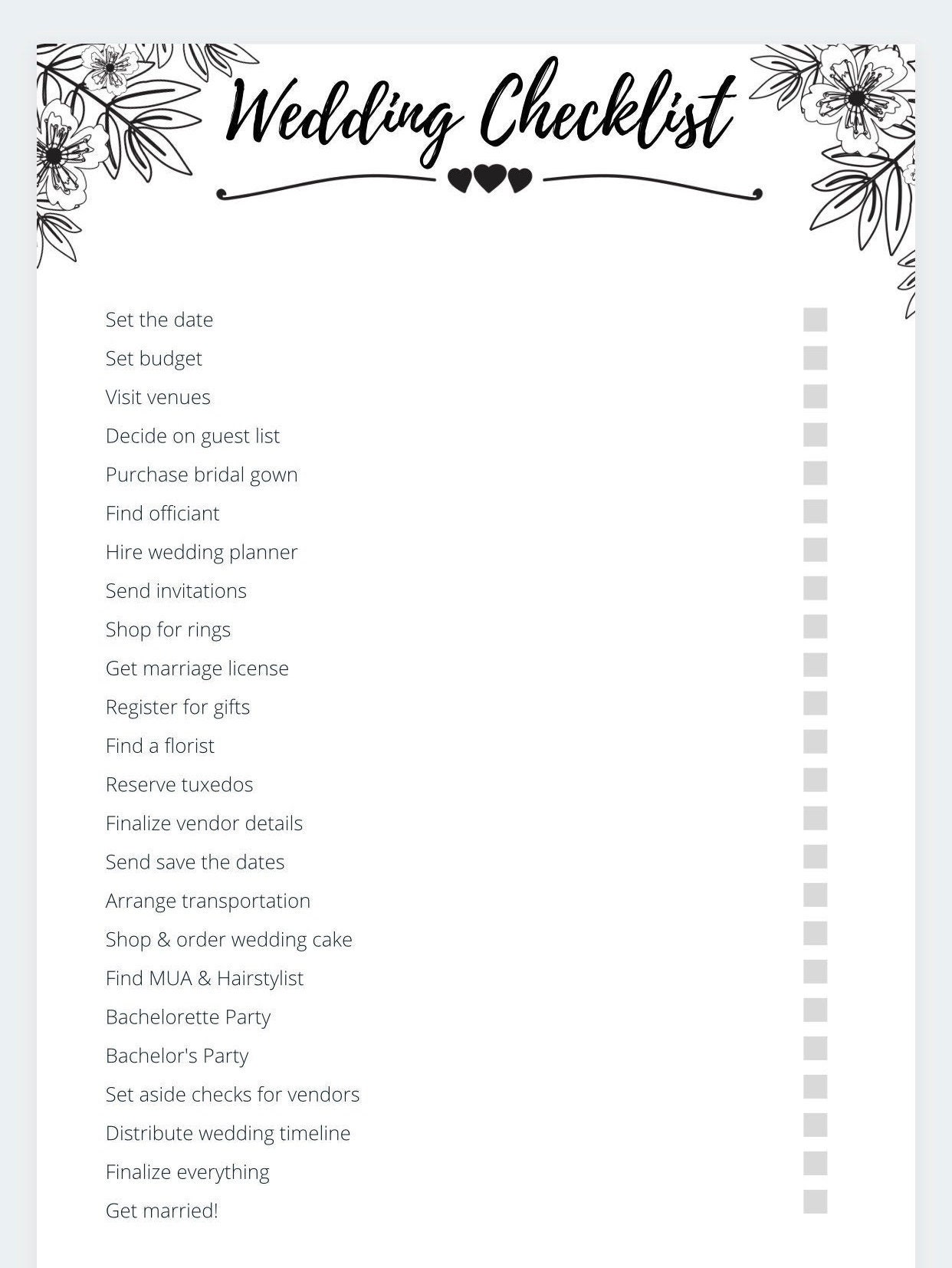 wedding checklist printable etsy