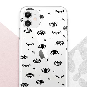 Simple Eyes iPhone 16 15 14 13 12 11 X Case / Clear Abstract Art Samsung 24 23 22 / Simple Pattern Google Pixel 9 8 7 6 / Funny Pattern Gift