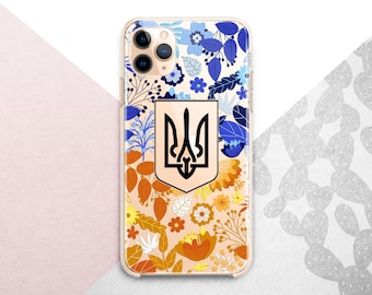 Coque iPhone aux armoiries de l'Ukraine / Fleurs bleues et jaunes / Design drapeau ukrainien