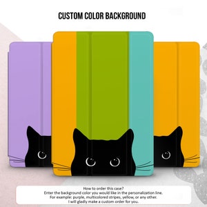 Cat Lover Yellow Background iPad Mini 7 6 Air 5 Cover / Black Kitten Pro 13 12.9 11 / Silhouette Pet Case / Cute Animal iPad 10.9 10.2 Meow