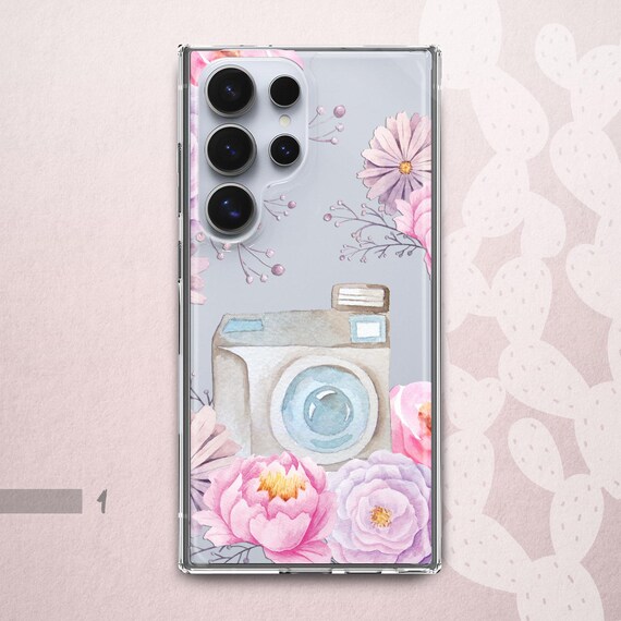 Cámara fotográfica Samsung 24 23 22 21 Note 20 Funda de flores para  iPhone 16 15 14 13 12 11 x xr xs Acuarela linda Google Pixel Boho 