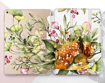 Drawing Deer iPad Air 2 A2588 Cover Watercolor Leaves iPad Mini 6 5 4 3 Case Forest Baby iPad Pro 12.9 11 2022 Cute iPad 10.9 10.5 10.2 9.7