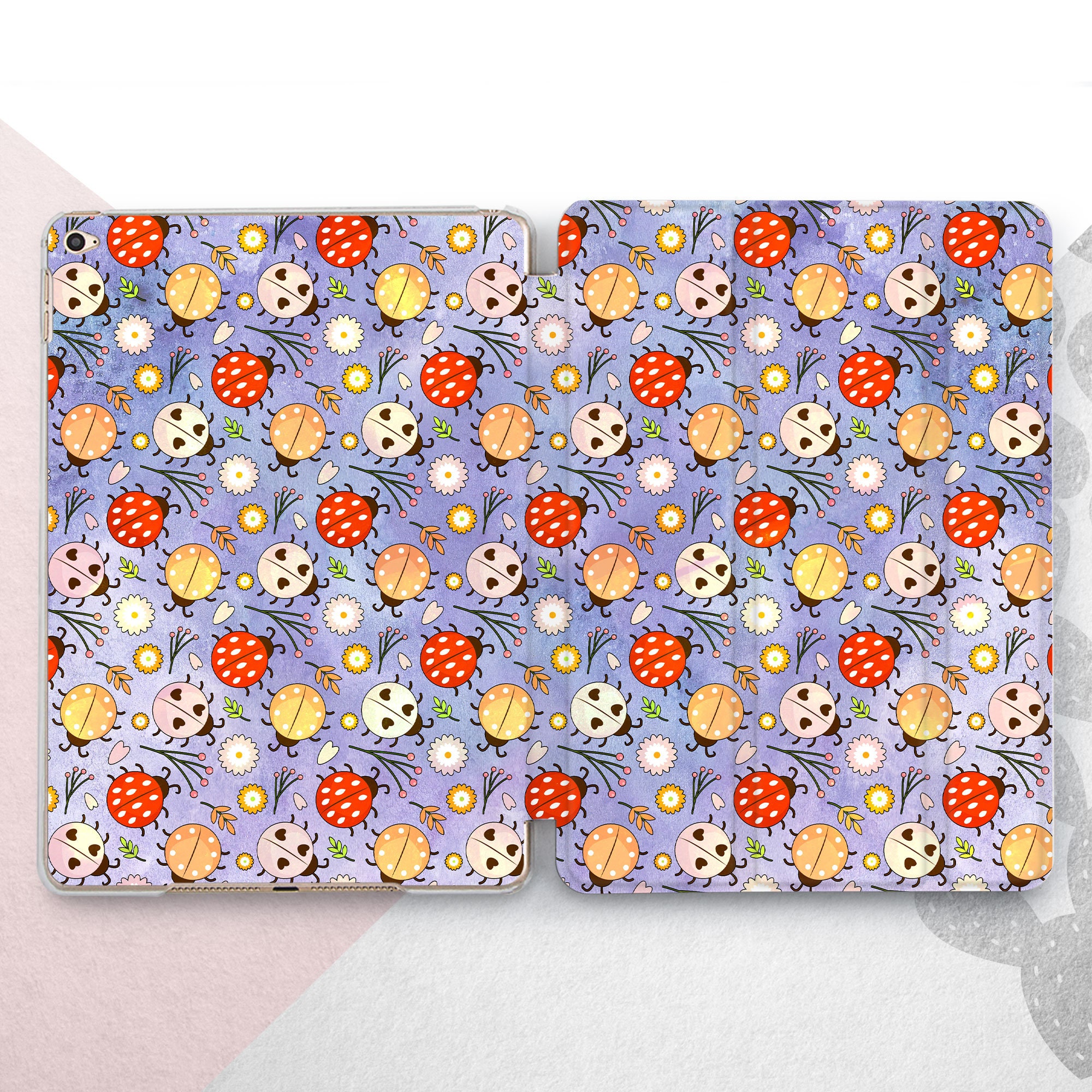 Ladybug iPad Air 5 4 3 Cover / Summer Beetle Insect Pro 13 12.9 11 2024 Case / Kawaii Animal iPad Mini 7 6 9.7 10.2 10.5 10.9 Nature Pattern