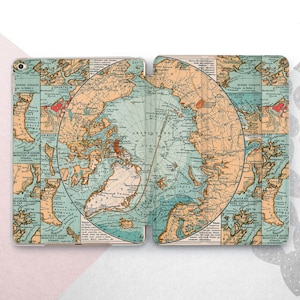 Funda con mapa antiguo para iPad Mini 7, 6, 5 y Air 4 / Smartcover Atlas retro para iPad 10.9, 10.5 y 10.2 / Antarctica Pro 13, 12.9 y 11 2024 y 2023 / Funda Old World