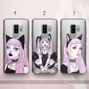 Emo Girl iPhone 15 14 13 12 11 x xr xs case Sad Aesthetic Galaxy 24 23 22 21 20 10 5G Kawaii Anime Goth Google Pixel 8 7 6 5 Pink and Black image 8