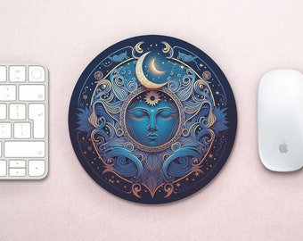 Celestial Crescent Mouse Pad / Sun and Moon Office PC Accessory / Mystical Tarot Gift Decor for Gamer / Astronomy Round Rectangular Desk Mat