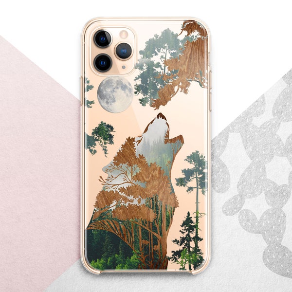 Boho Wolf Animal iPhone 15 14 13 12 11 x xr xs Case Forest Fog Google Pixel 8 7 Pro Moon Samsung 24 23 22 21 20 10 Clear Ethnic Nature Cover