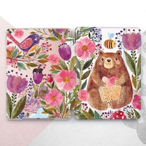 Animals Flowers iPad 10.9 10.5 10.2 Case / Cartoon Bee iPad Mini 7 6 5 Air 4 / Cute Bear Cover / Pro 13 12.9 11 2024 A2229 / Spring 9.7 2018