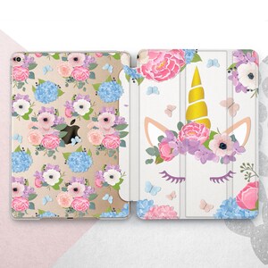 Custodia per iPad 9.7 10.9 10.5 10.2 con unicorno e fiori / iPad Mini 7 6 5 4 con arcobaleno / iPad Pro 13 12.9 11 2024 2022 A2766 / Custodia Smartcover magica