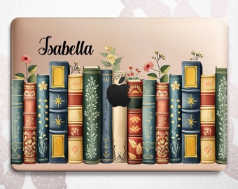 Book Lover Macbook Pro 16 15 14 2023 A2991 case / Literature Bookshelf Mac Air 15 13 11 Custom Name Cover / Floral Library Macbook 2024 M3