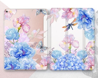 iPad Air 4 3 2 1 A2588 Blue Flowers iPad Mini 6 5 Cover iPad Pro 12.9 11 2022 2021 A2377 Case Watercolor Florals iPad 10.9 10.5 10.2 Garden