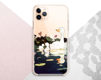 Cartoon Goose Google Pixel 8 7 6 / Cute Animal Samsung 24 23 22 21 Note 10 / White Duck iPhone 15 14 13 12 11 Summer Water Case / Funny Bird