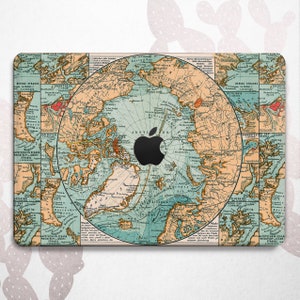 Estuche de plástico con diseño de mapa antiguo para MacBook Pro 16 15 14 13 2024, funda de viaje Old World para Mac Air 13 11 M3, funda rígida Atlas retro para MacBook Retina 15, Antártida