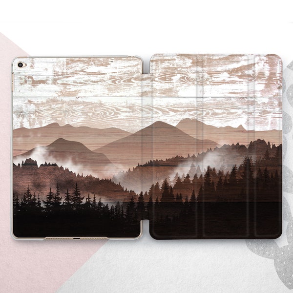 Wood Forest Fog Cover iPad Mini 6 5 Texture iPad Pro 12.9 11 2022 2021 Berge Bäume iPad 10.9 10.5 10.2 Holz Natur iPad Air 4 3 2 Xmas