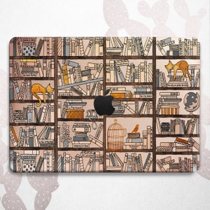 Bücherregal Macbook Air 15 13 11 2025 Bookish Cover Book Lover Macbook Pro 2024 16 14 Tasche Holz Bibliothek Mac Retina A1502 A1398 Süße Katze Vogel