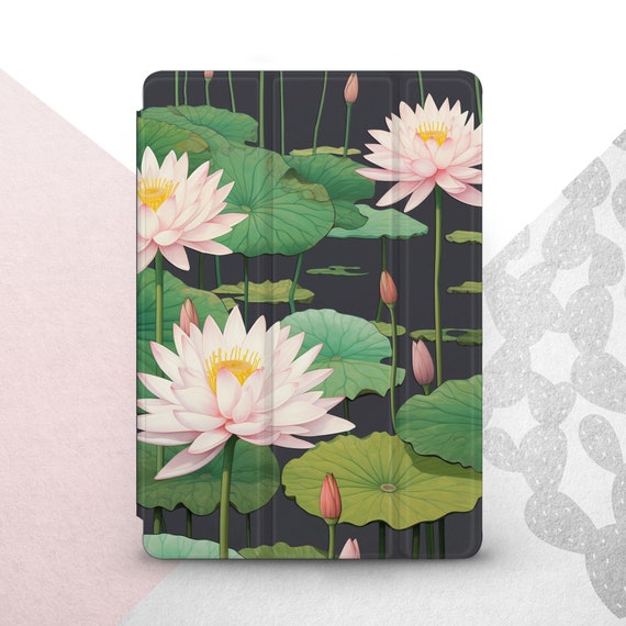 Apple iPad 蓮 蓮の花のiPadケース：日本のユリのイラスト、アニメ風の自然カバー