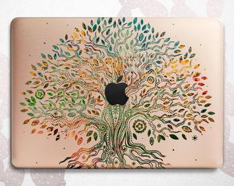 Etui na Macbooka z mandalą w stylu boho, drzewo życia: zielona ozdoba natury