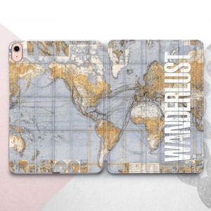 Funda Wanderlust para iPad 10.9, 10.5 y 10.2 / Old Map Pro 13, 12.9 y 11 (2025) / Vintage Adventure World para iPad Mini 7, 6, Air 5, 4 y 3 / Regalo para amantes de los viajes