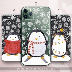 Cute Penguin Google Pixel 9 8 7 6 XL Case / Kawaii Christmas Galaxy 25 24 23 22 21 Cover / Winter Animal iPhone 17 16 15 14 13 12 11 Xmas