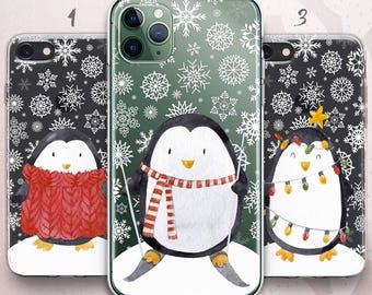 Cute Penguin Google Pixel 9 8 7 6 XL Case / Kawaii Christmas Galaxy 25 24 23 22 21 Cover / Winter Animal iPhone 17 16 15 14 13 12 11 Xmas