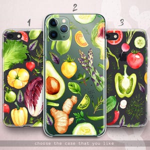Vegetables iPhone 16 15 14 13 12 Pro Case / Avocado Tomato Clear Cover / Vegan Samsung 24 23 22 21 20 / Fresh Pattern Google Pixel 9 8 7 6 5