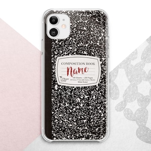 Composition Book iPhone 16 15 14 13 12 11 XR Case / Black Marble Note 10 / School Personalized Samsung 24 23 / Name Google Pixel 9 8 7 6 XL