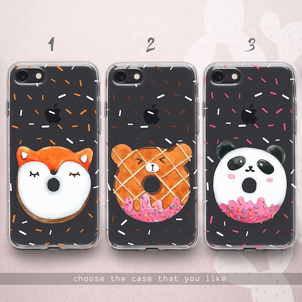 Donut Animal iPhone 15 14 13 12 mini 11 X xs xr Gift Case Sweet Samsung 24 23 22 21 20 5G note 10 Cute Panda Fox Google Pixel 8 7 6 Confetti